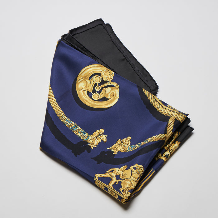 Hermes Black/Blue/Gold Silk Scarf