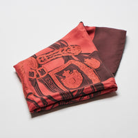 Excellent Pre-Loved Brown and Red Dip Dye Patterned 100% Silk Scarf.  (folded)