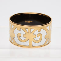 Hermes Extra Wide Enamel Bangle Bracelet in White/Gold