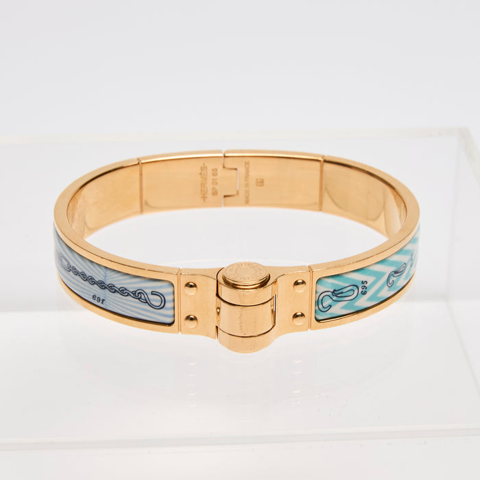 Hermes Hinged Bracelet in Blue/Gold GM Size