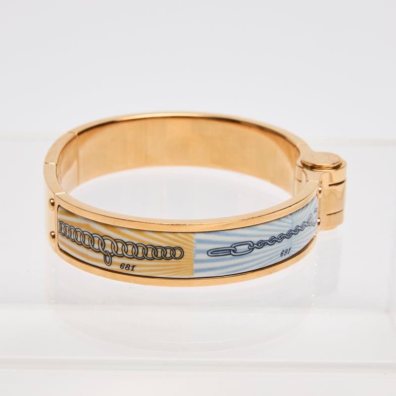 Hermes Hinged Bracelet in Blue/Gold GM Size