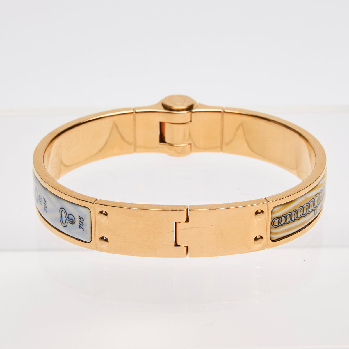 Hermes Hinged Bracelet in Blue/Gold GM Size