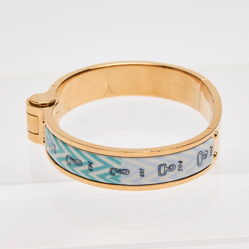 Hermes Hinged Bracelet in Blue/Gold GM Size