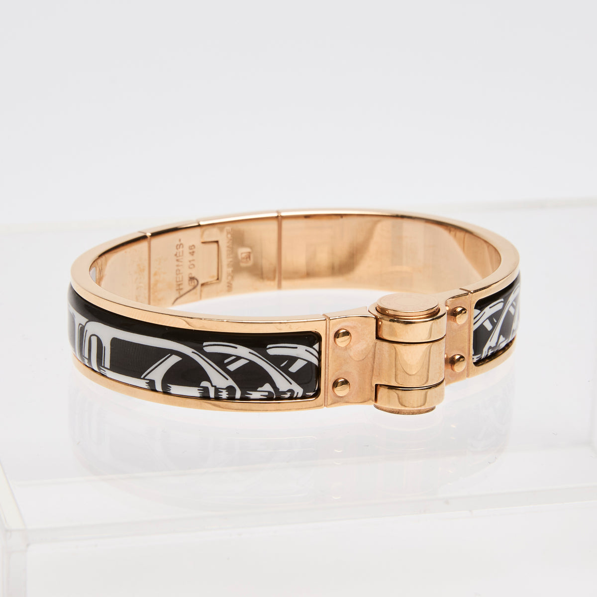 Hermes Hinged Bracelet in Black/White/Gold