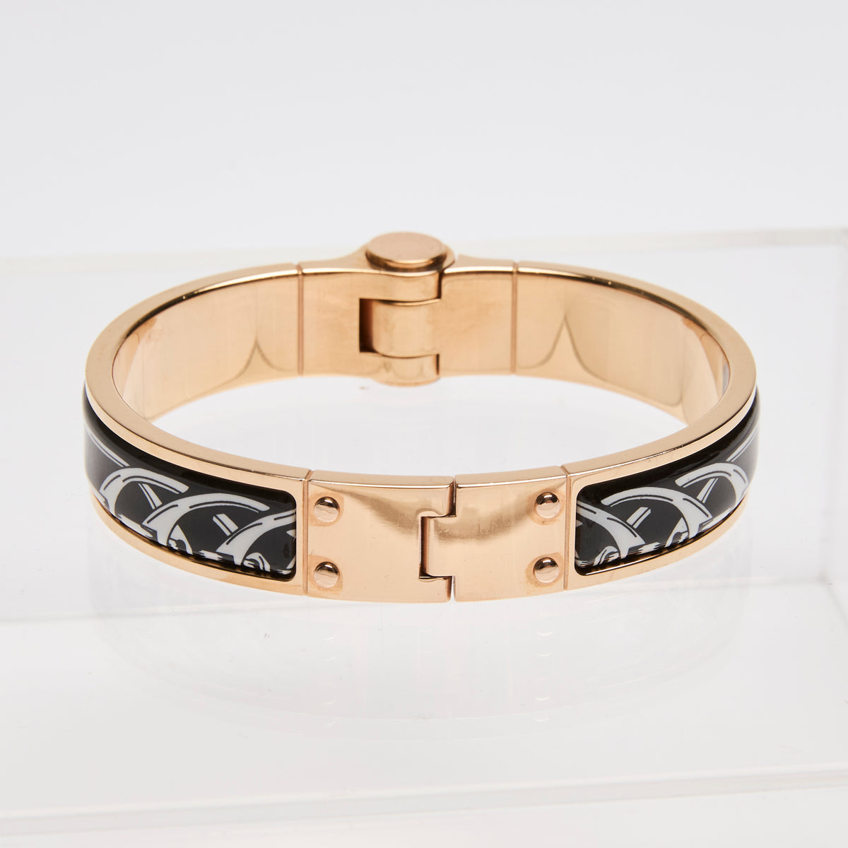 Hermes Hinged Bracelet in Black/White/Gold