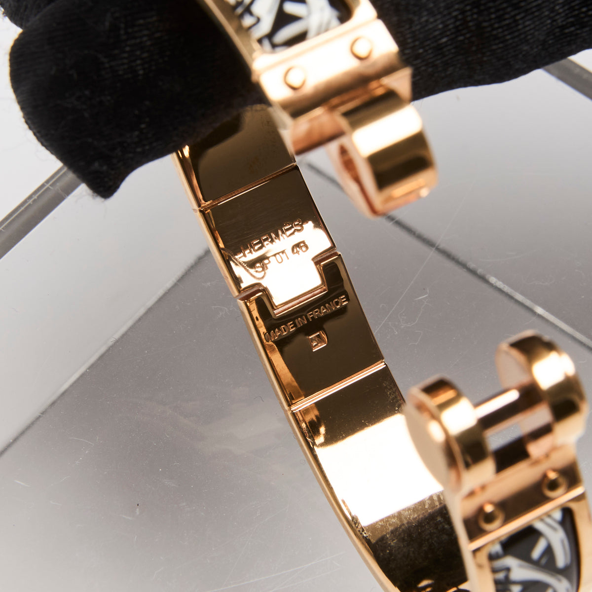 Hermes Hinged Bracelet in Black/White/Gold