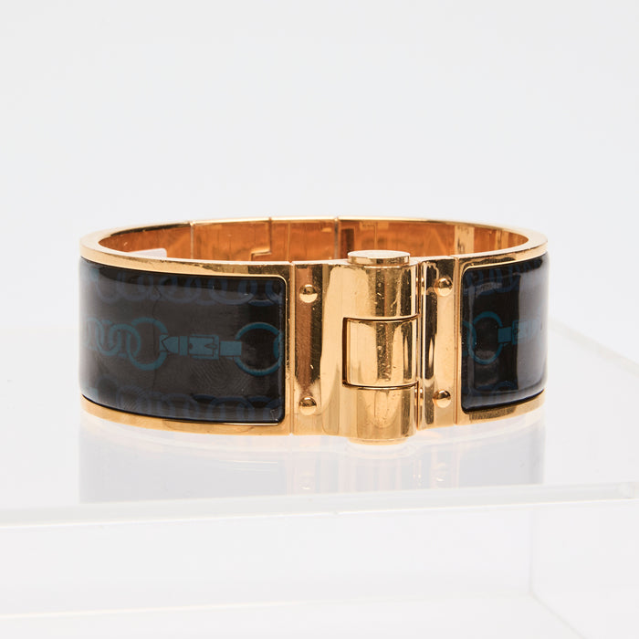 Hermes Wide Hinged Bracelet in Black/Blue/Gold