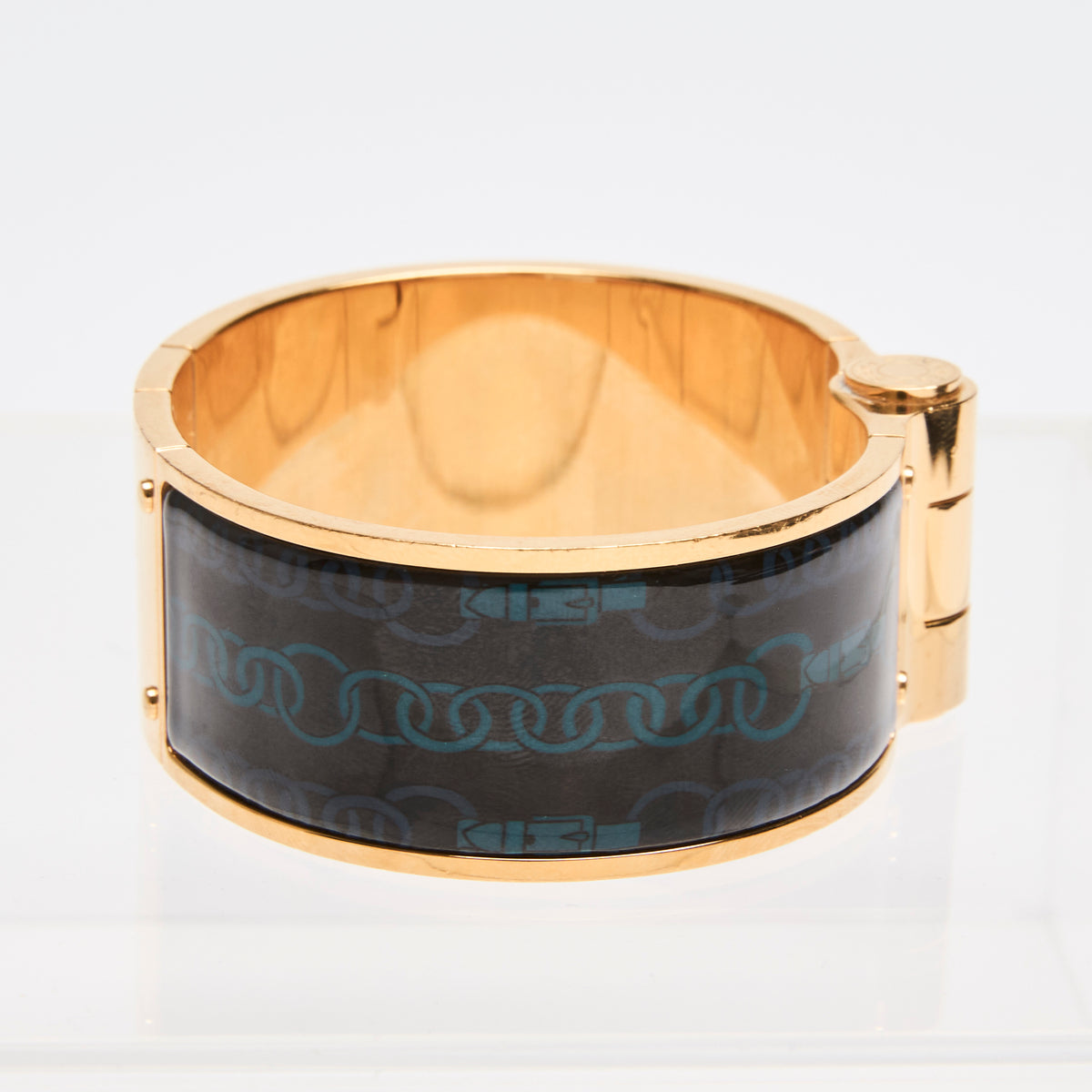 Hermes Wide Hinged Bracelet in Black/Blue/Gold