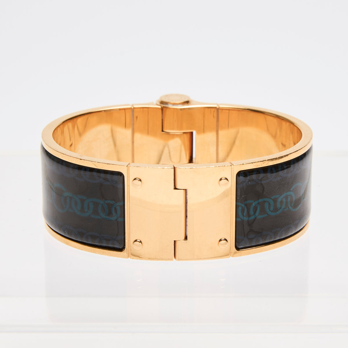 Hermes Wide Hinged Bracelet in Black/Blue/Gold