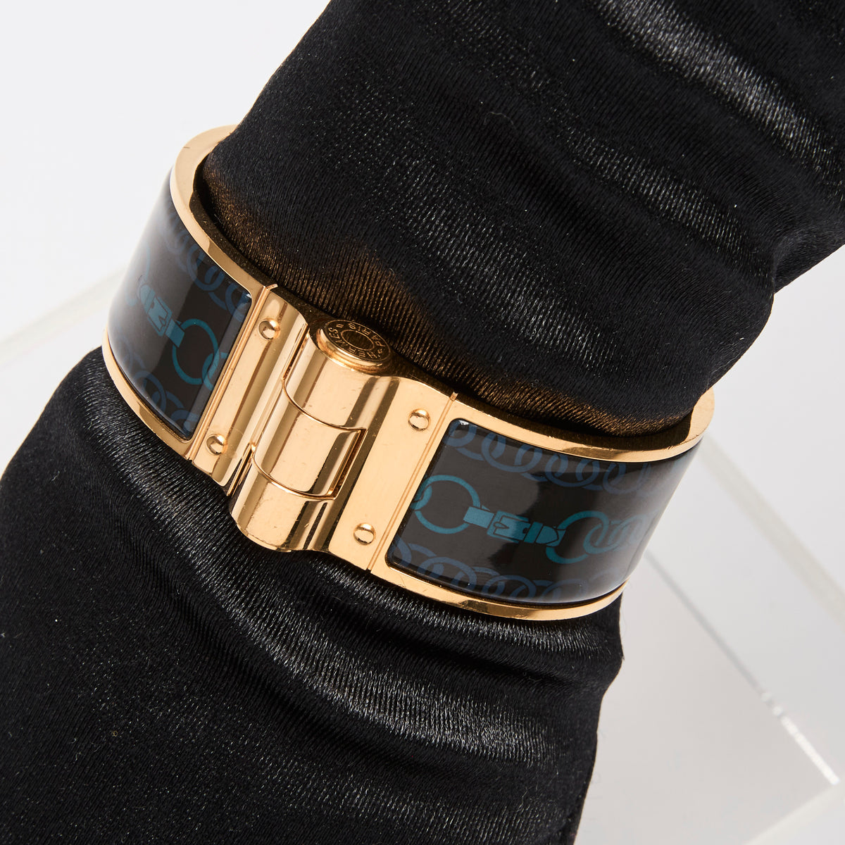 Hermes Wide Hinged Bracelet in Black/Blue/Gold