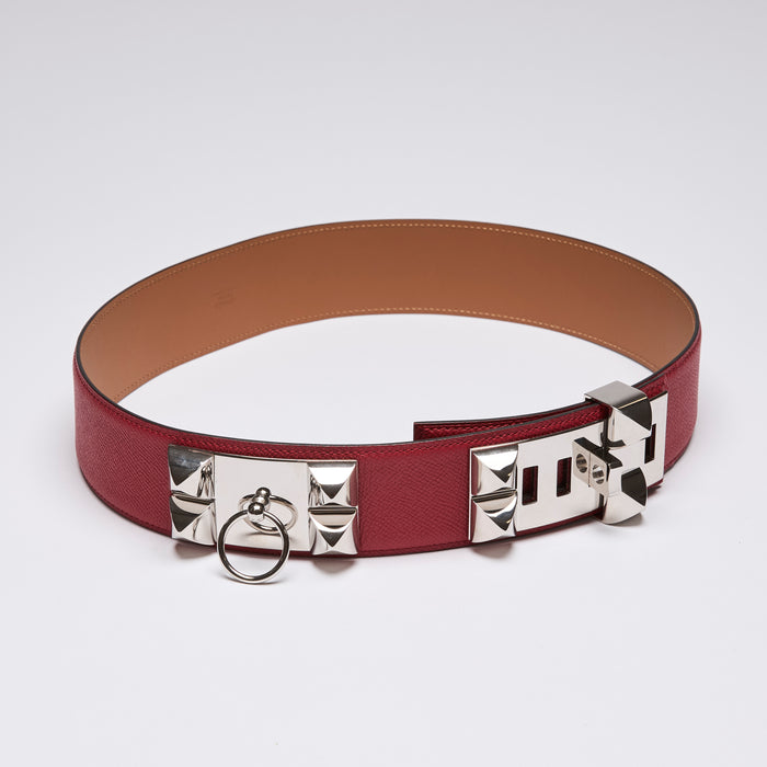 Hermes Red PHW Collier De Chain Buckle Belt