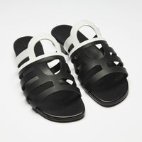 Excellent Pre-Loved Black and White Strappy Sandals.(front)