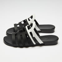 Excellent Pre-Loved Black and White Strappy Sandals. (sides)