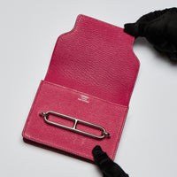 Excellent Pre-Loved Magenta Pink Grained Leather Flap Compact Wallet.(flap)