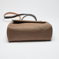 Excellent Pre-Loved Brown Canvas Top Handle Flap Bag with Shoulder Strap. (bottom)