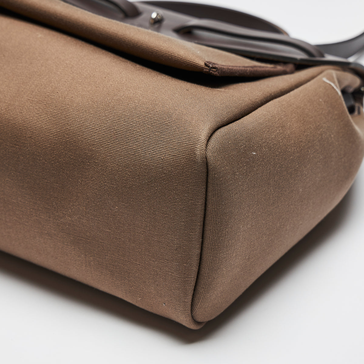 Excellent Pre-Loved Brown Canvas Top Handle Flap Bag with Shoulder Strap. (croner)