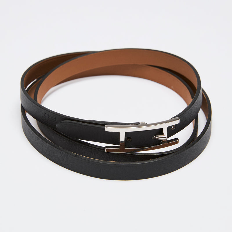 Hermes Black Leather Wrap H Bracelets