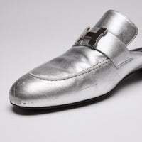 Hermès Metallic Nappa Trocadero Mule Gris Argento Size 38