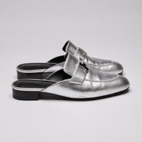 Hermès Metallic Nappa Trocadero Mule Gris Argento Size 38