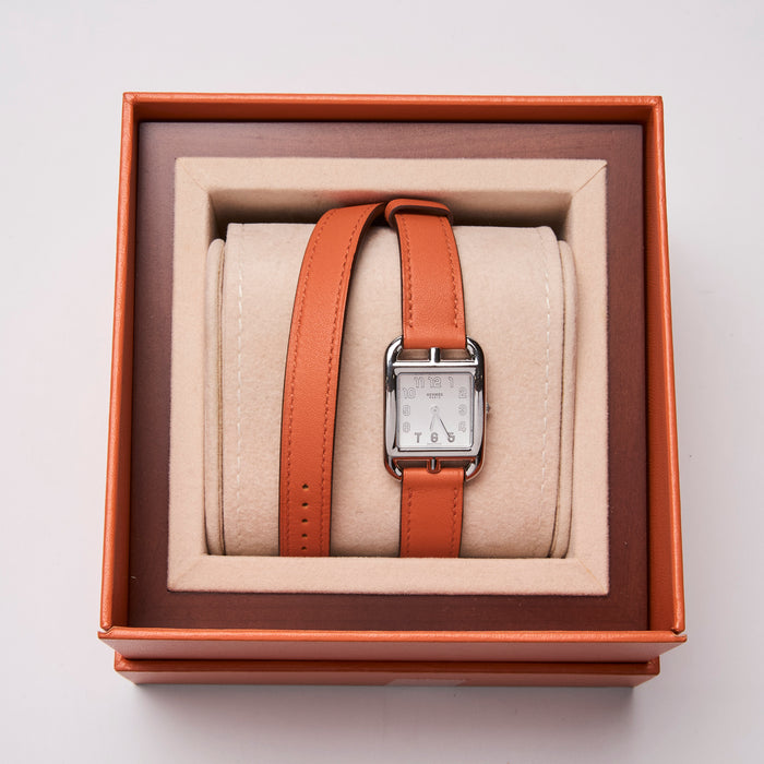 Hermès  Cape Cod Small Watch with Orange Leather Double Wrap Strap