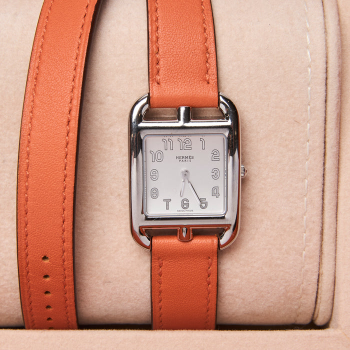 Hermès  Cape Cod Small Watch with Orange Leather Double Wrap Strap