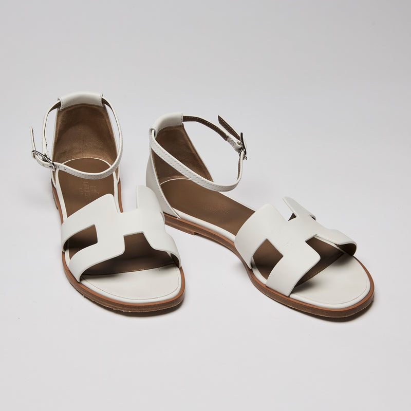 Hermes Calfskin Santorini Sandals White Size 37.5