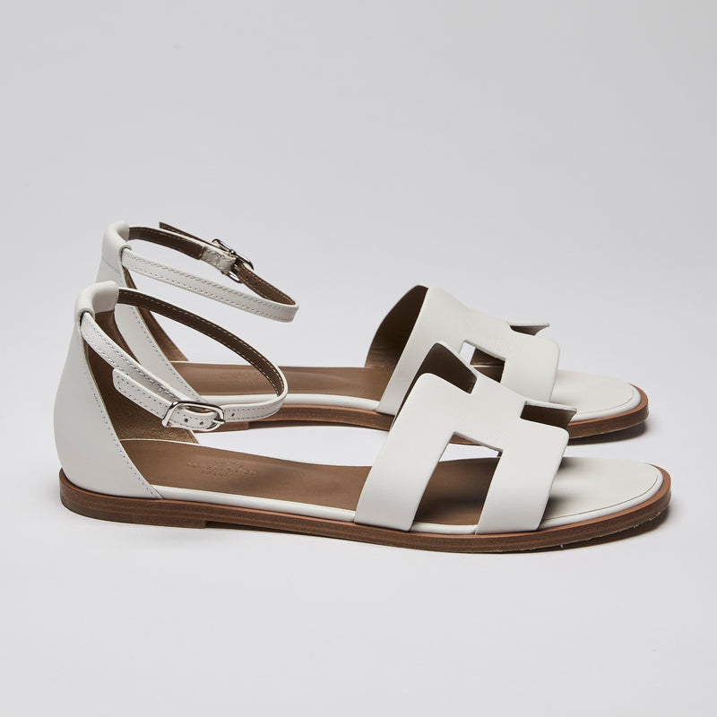 Hermes Calfskin Santorini Sandals White Size 37.5