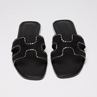 Hermes Black Calfskin Crystal Embellished Oran Sandals Size 36