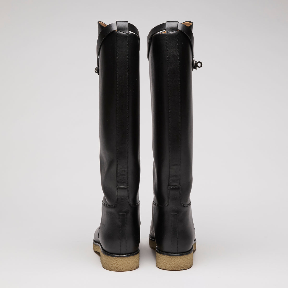 Hermès Black Leather Knee-High Jumping Boots Size 37