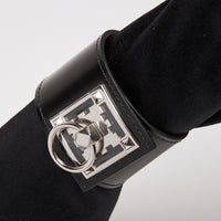 Hermes Creneau Black Leather Bracelet With Palladium Hardware(front)