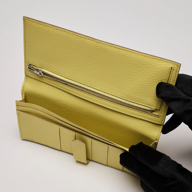 Hermes Chevre Mysore Bearn Gusset Long Wallet Yellow (Interior)