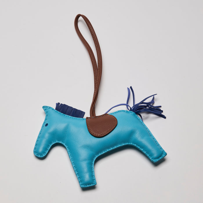 Auth Hermes Blue Rodeo Bag Charm Horse(side)