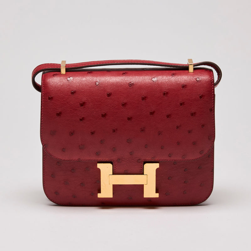 Hermes Red Ostrich Leather Constance 18 (Front)