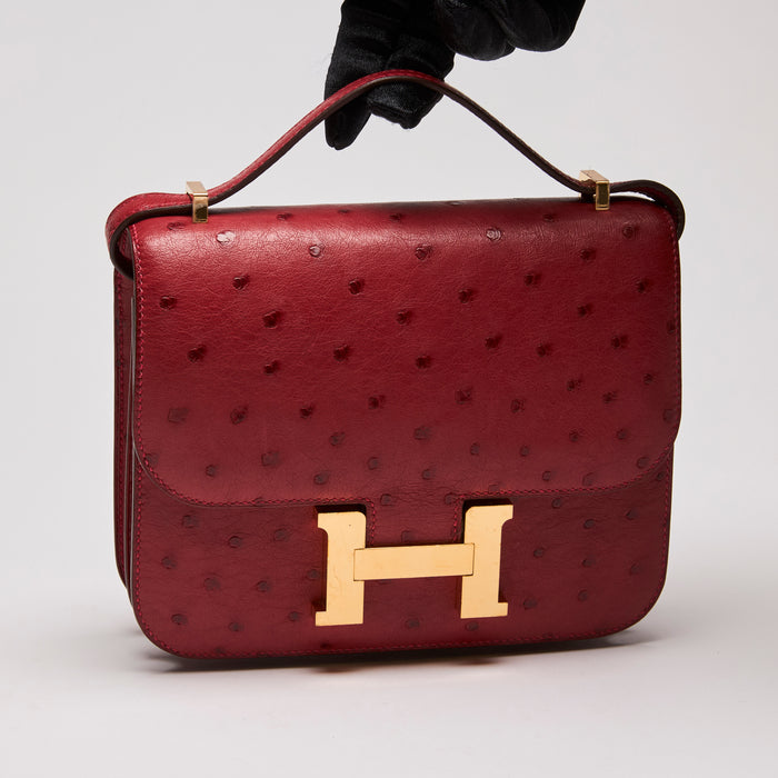 Hermes Red Ostrich Leather Constance 18 (Front)