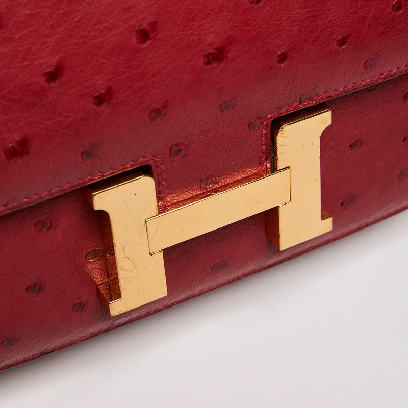 Hermes Red Ostrich Leather Constance 18 (Front)