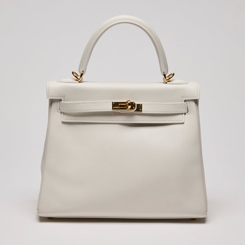 Hermes White Swift Leather Kelly 25 (Front)