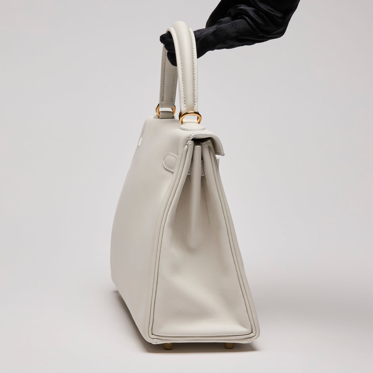 Hermes White Swift Leather Kelly 25 (Side)