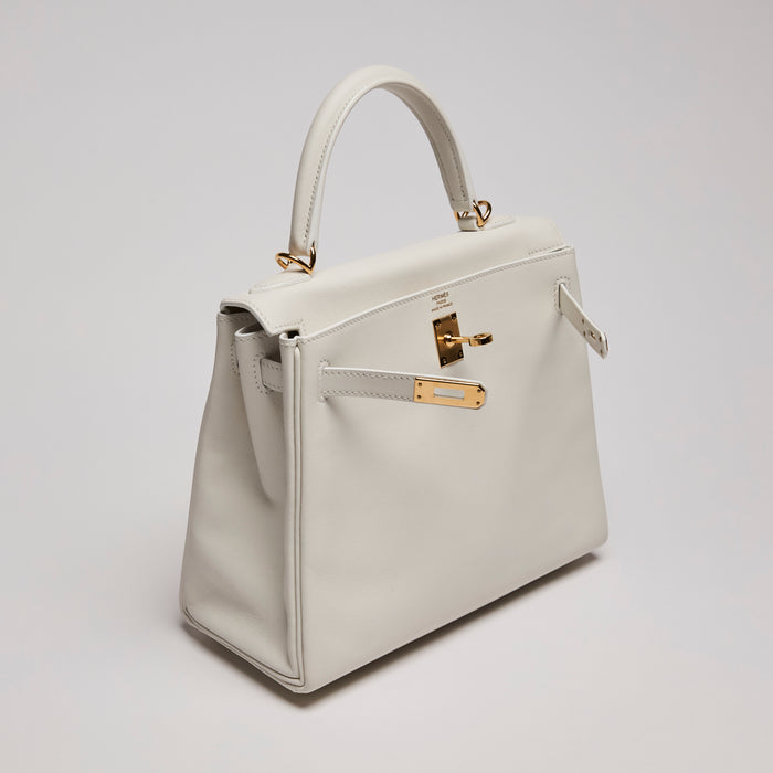 Hermes White Swift Leather Kelly 25 (Front)