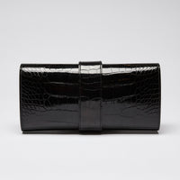 Hermes Shiny Black Nilo Crocodile Medor Clutch with Gold Hardware