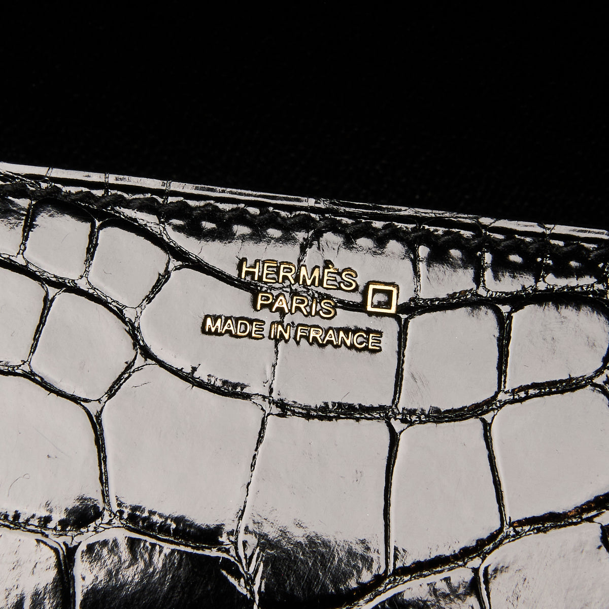 Hermes Shiny Black Nilo Crocodile Medor Clutch with Gold Hardware