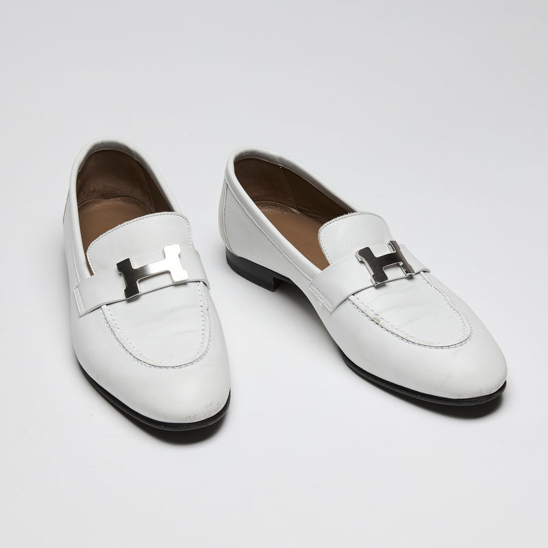 Hermes White Leather "Paris" Loafer Sz 37