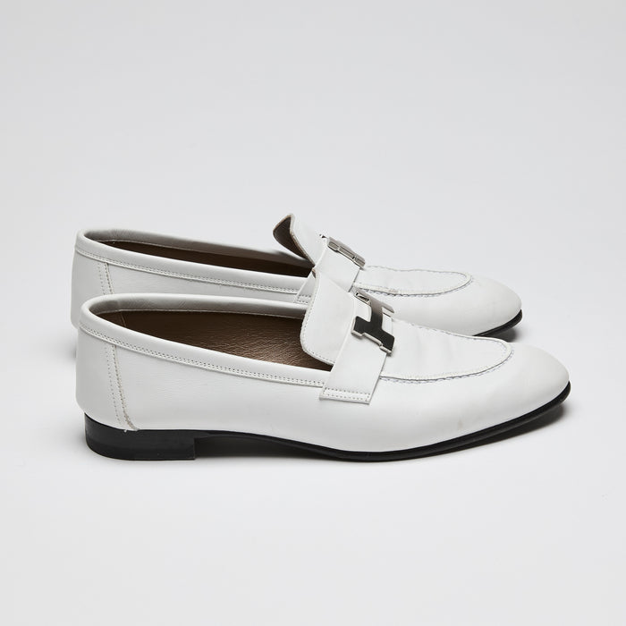 Hermes White Leather "Paris" Loafer Sz 37