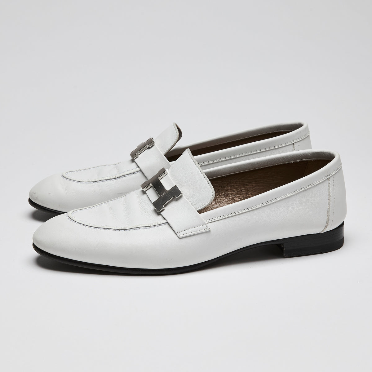 Hermes White Leather "Paris" Loafer Sz 37