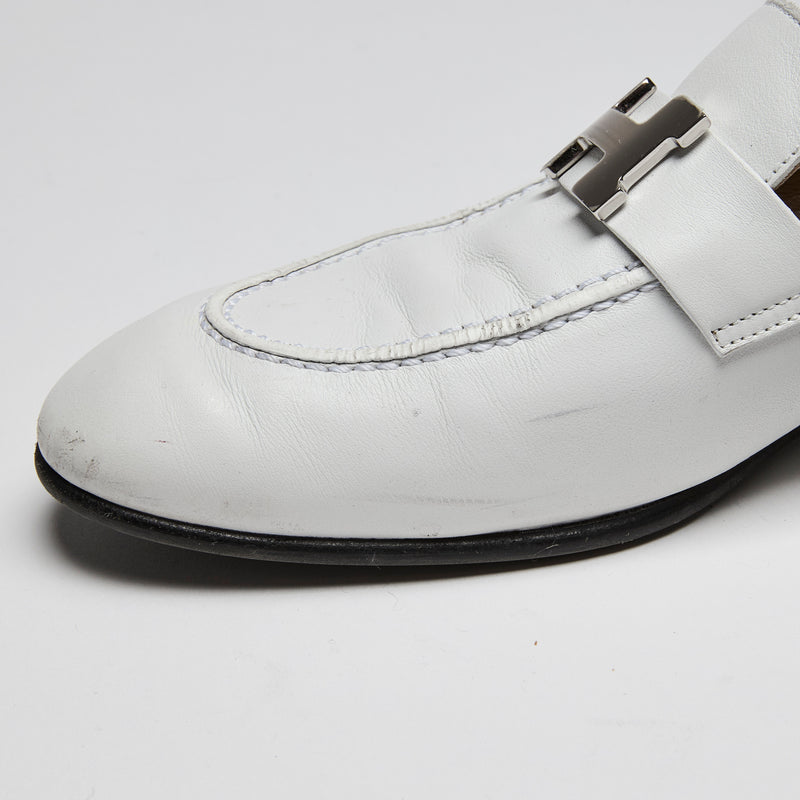 Hermes White Leather "Paris" Loafer Sz 37