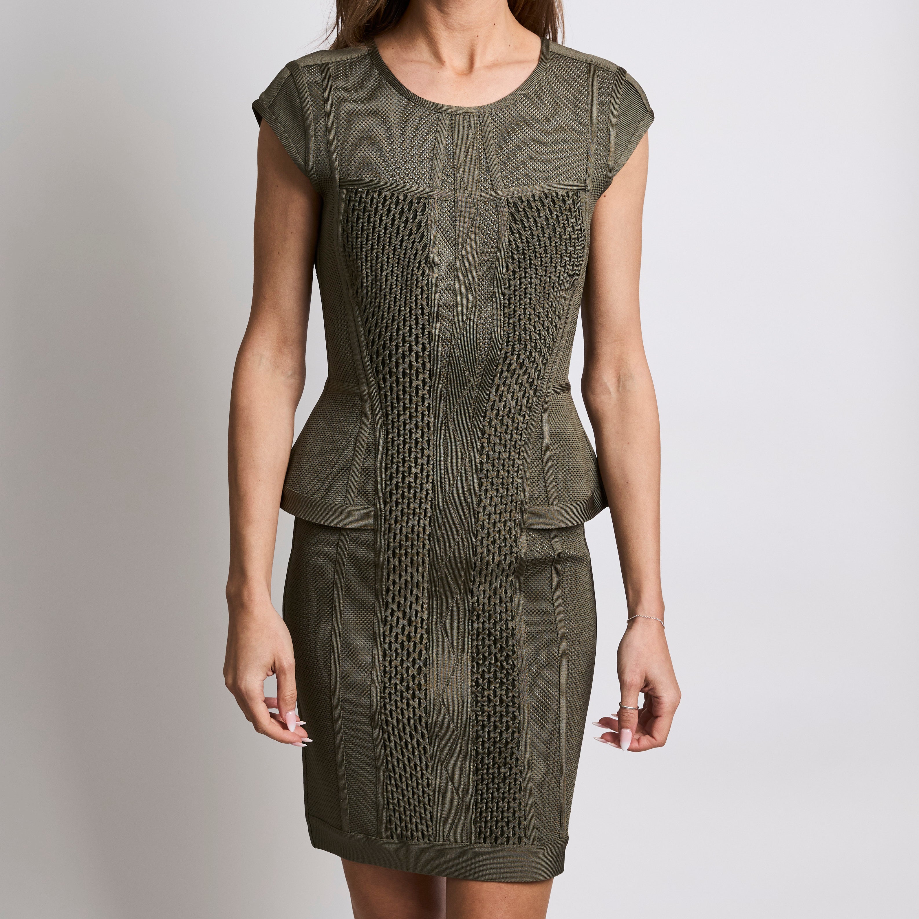 Herve Leger Open Back Olive Peplum Bandage Dress Luxury Finds Consignment