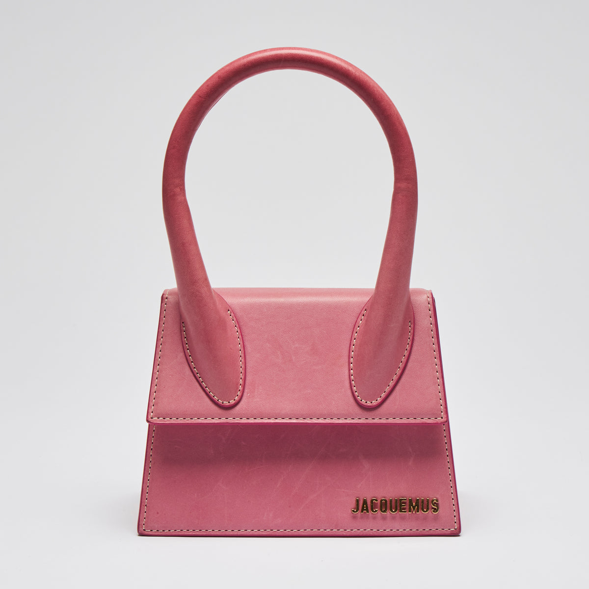 Pre-Loved Pink Leather Single Top Handle Mini Bag with Removable/Adjustable Shoulder Strap. (Front)