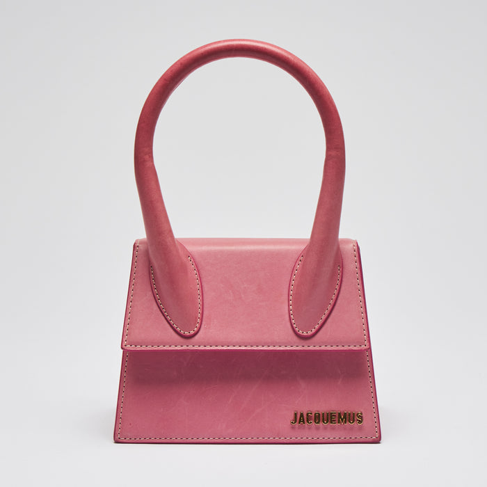 Pre-Loved Pink Leather Single Top Handle Mini Bag with Removable/Adjustable Shoulder Strap. (Front)