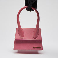 Pre-Loved Pink Leather Single Top Handle Mini Bag with Removable/Adjustable Shoulder Strap. (upright)