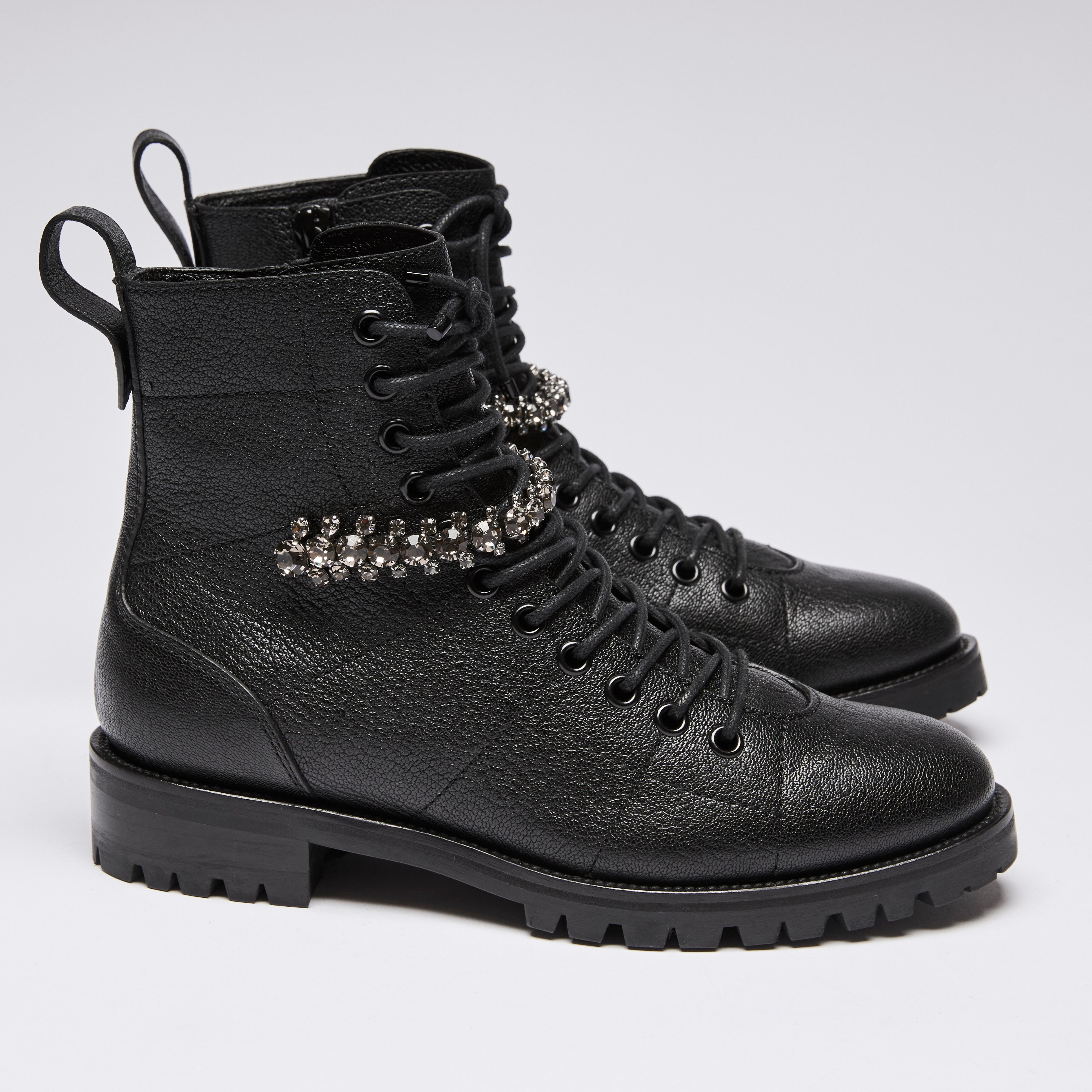 Jimmy Choo Black Leather Biker Boots with Crystal Embellished Ankle St Luxury Finds Consignment