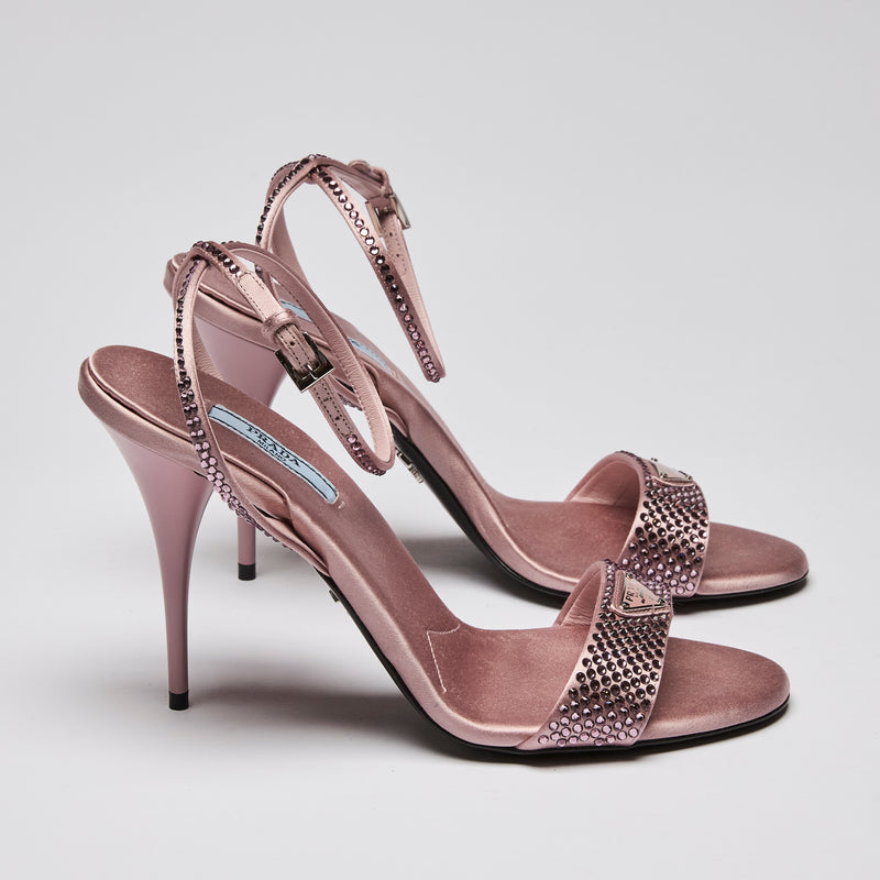 Prada Pink Satin Crystal Embellished Heels Size 39-side